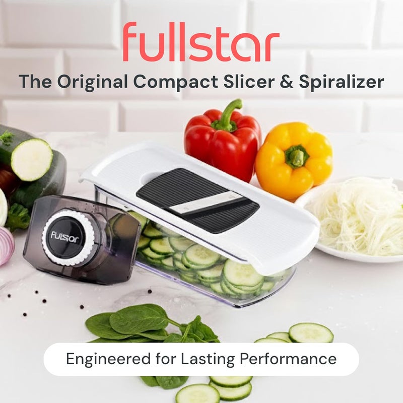 FULL STAR Mandoline Slicer for Kitchen, Fruit Cutter, Cheese Grater, Cucumber Slicer, Veggie Spiralizer, Food Cutter & Kitchen Gadgets & Gifts with Safety Glove (6 in 1, White) - Image 2