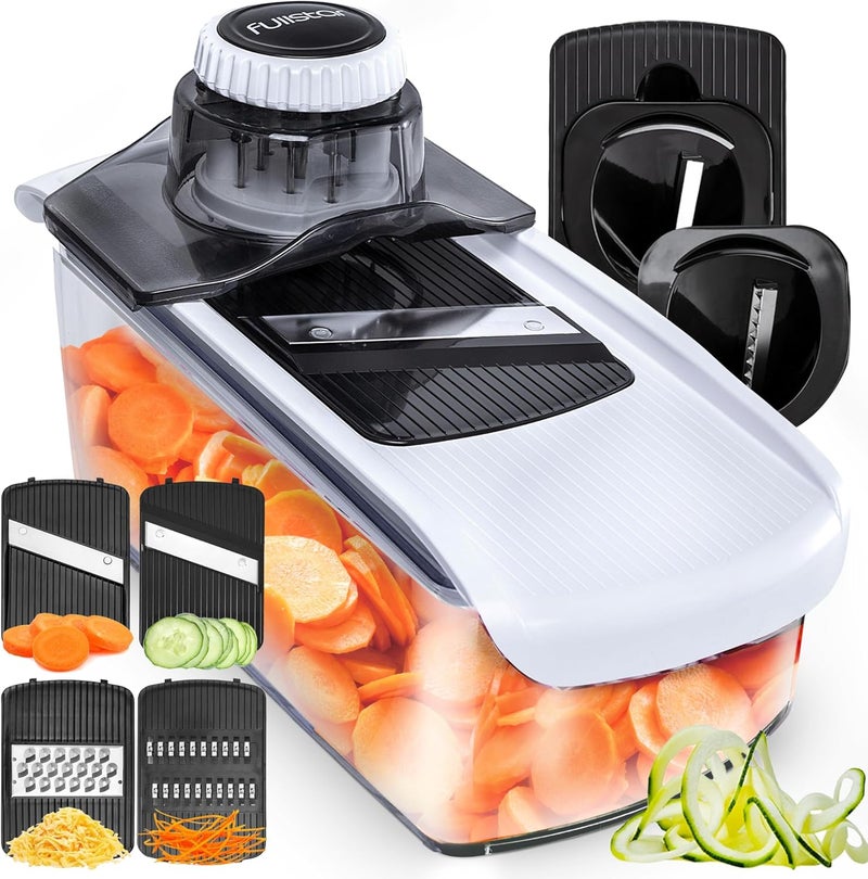 FULL STAR Mandoline Slicer for Kitchen, Fruit Cutter, Cheese Grater, Cucumber Slicer, Veggie Spiralizer, Food Cutter & Kitchen Gadgets & Gifts with Safety Glove (6 in 1, White) - Image 1
