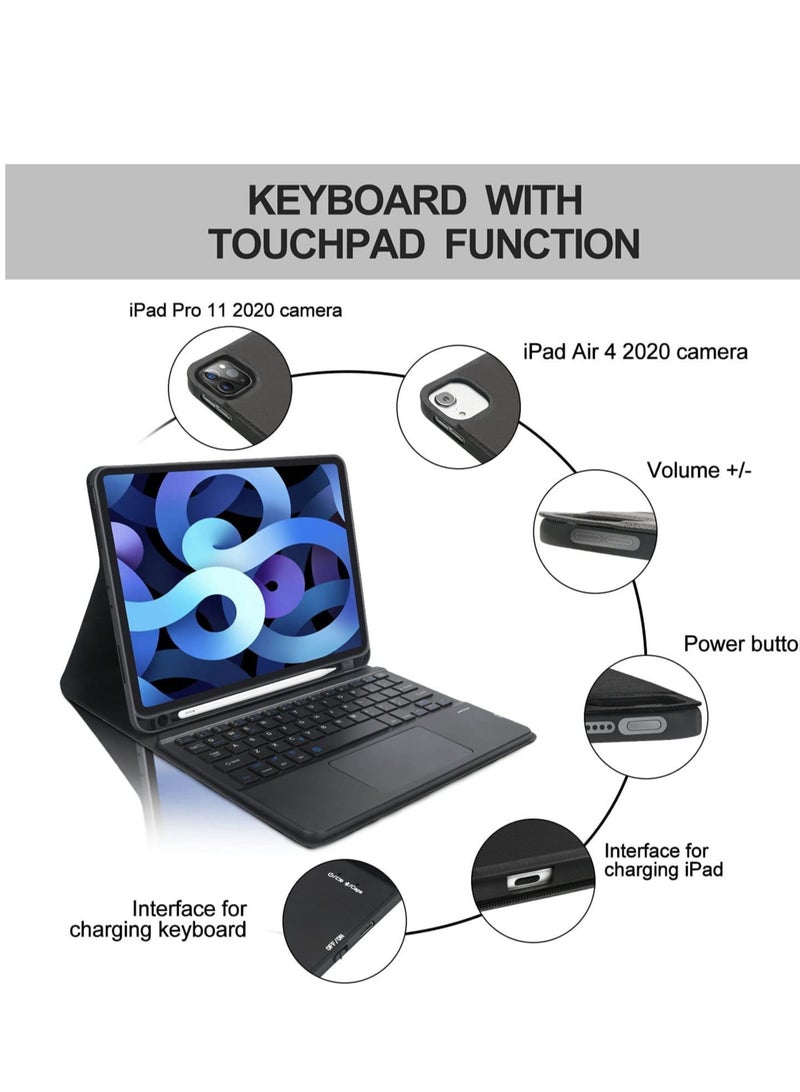 حافظة لوحة مفاتيح آيباد لجهاز آيباد إير الجيل الرابع، لوحة مفاتيح بلوتوث لاسلكية قابلة للفصل، غلاف سمارت فولي مع حامل قلم، تناسب آيباد برو 11 بوصة 2021/2020/2018/ آيباد إير 4 2020 - Image 4
