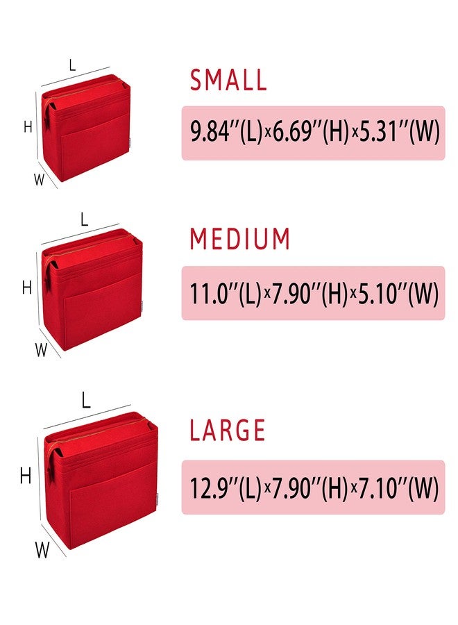 Vercord Felt Zipper Handbag Tote Purse Duffel Backpack Organizer Insert Red Medium - Image 3