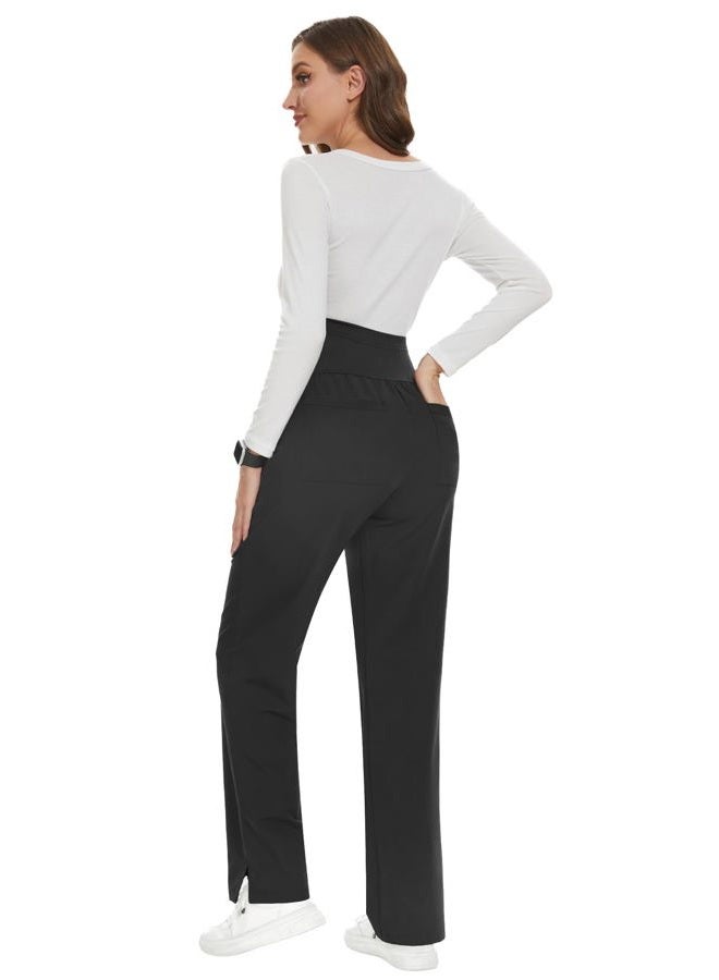 POSHGLAM Women's Maternity Scrubs Pant 6-Pocket Stretchy Comfy Workwear Casual Pregnancy Pants, S-XXL, B01 New Black, XL - Image 5