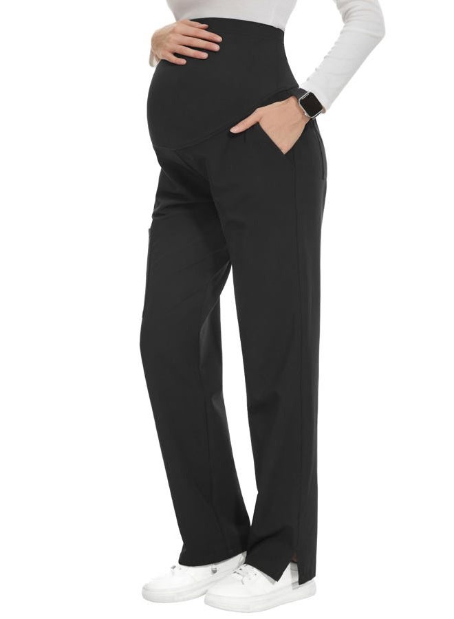 POSHGLAM Women's Maternity Scrubs Pant 6-Pocket Stretchy Comfy Workwear Casual Pregnancy Pants, S-XXL, B01 New Black, XL - Image 1