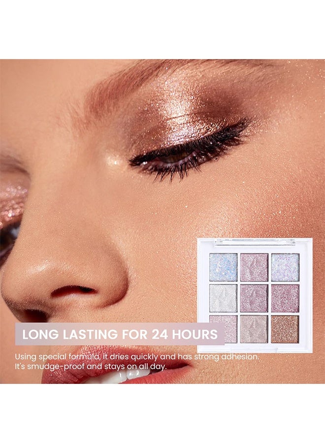 dikalu Pink Glitter Eye Shadow Palette Makeup,White Pink Purple Glitter Shimmer Sparkle Warm Pastel Eyeshadow Palette Colorful,Highly Pigmented Long Lasting Waterproof Naturing-Looking - Image 3