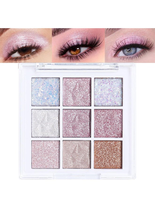 dikalu Pink Glitter Eye Shadow Palette Makeup,White Pink Purple Glitter Shimmer Sparkle Warm Pastel Eyeshadow Palette Colorful,Highly Pigmented Long Lasting Waterproof Naturing-Looking - Image 1