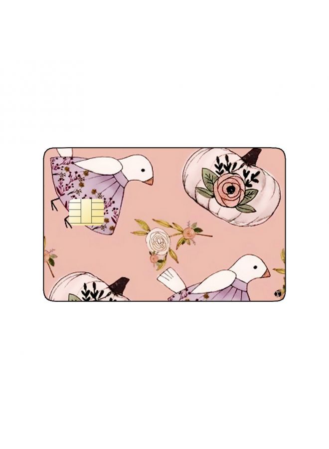 RKN PRINTED BANK CARD STICKER Cute White Birds Drawing With Flowers - Image 1