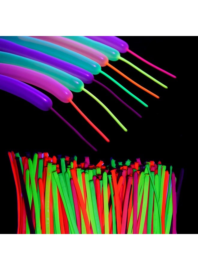 Kolewo4ever 200 Pieces Neon Glow Blacklight Reactive Fluorescent Long Twisting Balloons for DIY Animals Twisting Glow Party Birthday Party Decoration - Image 1