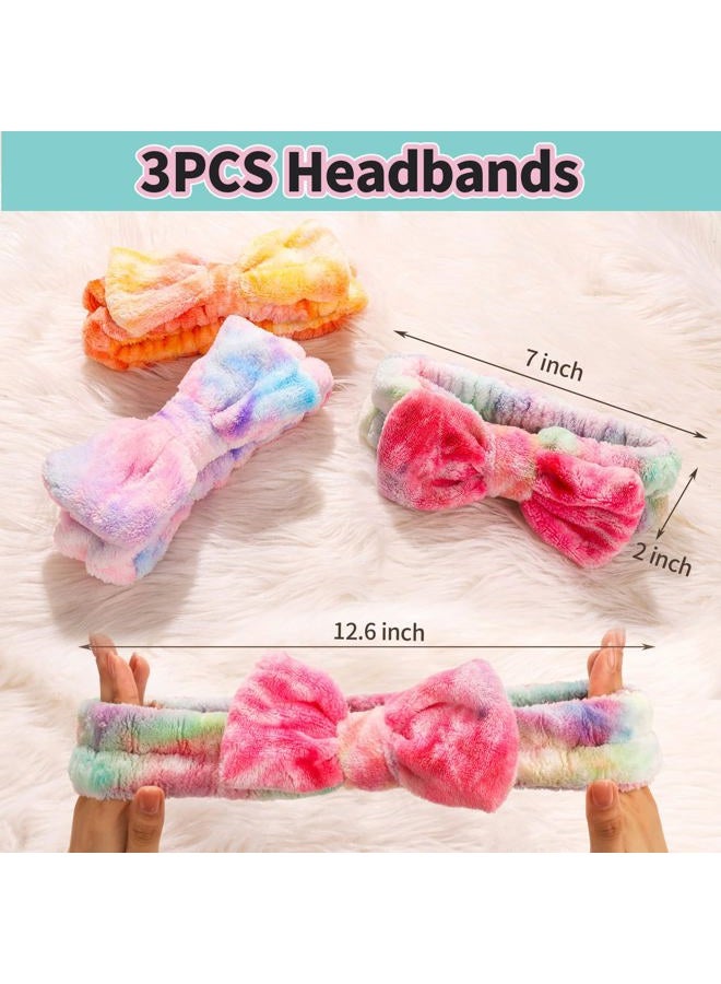LEOBRO Headband for Washing Face, 3PCS Spa Headband and 3PCS Hair Scrunchies, Makeup Headband, Skin Care Headband for Women Girl, Face Wash Headband, Orange & Pinkish Purple & Colorful - Image 2
