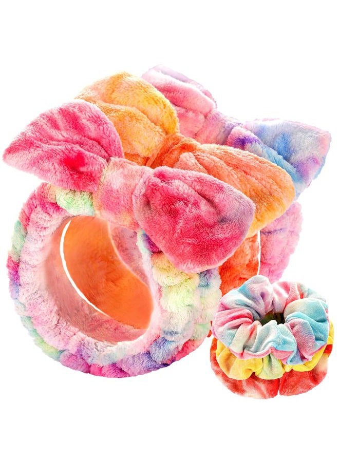 LEOBRO Headband for Washing Face, 3PCS Spa Headband and 3PCS Hair Scrunchies, Makeup Headband, Skin Care Headband for Women Girl, Face Wash Headband, Orange & Pinkish Purple & Colorful - Image 1
