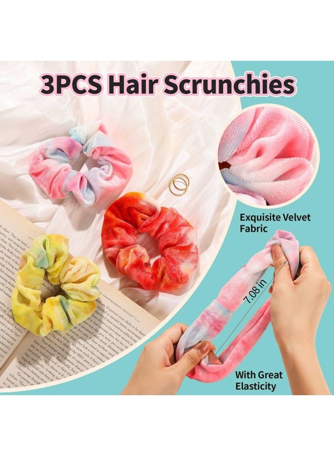 LEOBRO Headband for Washing Face, 3PCS Spa Headband and 3PCS Hair Scrunchies, Makeup Headband, Skin Care Headband for Women Girl, Face Wash Headband, Orange & Pinkish Purple & Colorful - Image 3