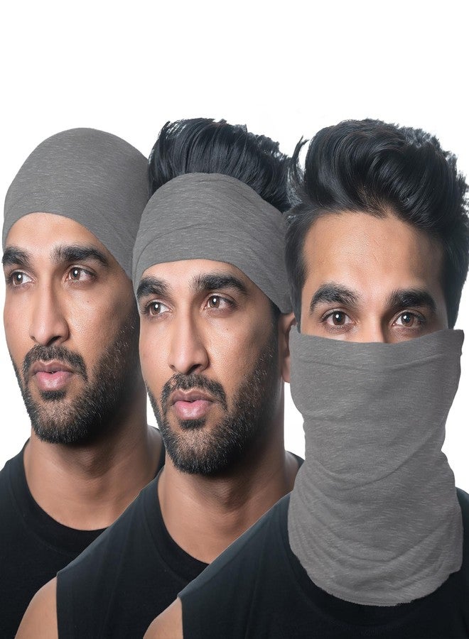 HEELIUM Bamboo Unisex Bandana For Unisex, Anti Odour Super Soft & Comfort Fit, Breathable Multipurpose Headband, Face Mask For Sun and Dust Protection, Pack of 3, Grey
