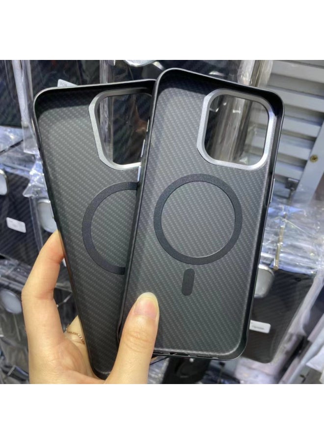 Generic - Carbon Fiber Kevlar For Iphone15Promax Phone Case For Iphone 16 Metal 13 Drop-resistant 12 Protective Case-Color:Black Magnetic Metal Frame-Applicable Model:For Iphone13Pro - Image 1
