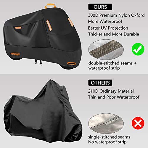 seceles 300D Heavy Duty Motorcycle Cover, SECELES All Season Durable Waterproof Outdoor Protection Scooter Cover 4 Reflective Tape Lock-Holes fits up to 86" Yamaha Honda Harley Suzuki (XXL: 86" x 37" x 50") - Image 2