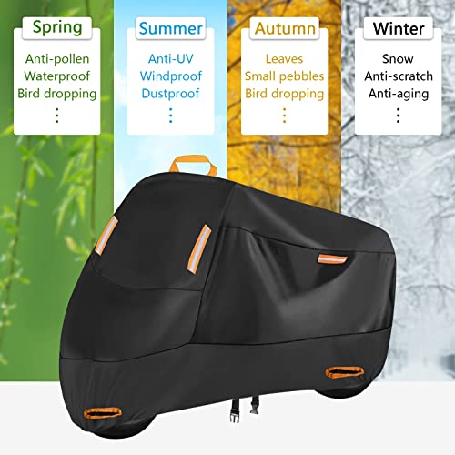 seceles 300D Heavy Duty Motorcycle Cover, SECELES All Season Durable Waterproof Outdoor Protection Scooter Cover 4 Reflective Tape Lock-Holes fits up to 86" Yamaha Honda Harley Suzuki (XXL: 86" x 37" x 50") - Image 5