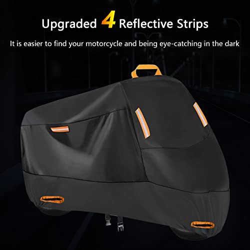 seceles 300D Heavy Duty Motorcycle Cover, SECELES All Season Durable Waterproof Outdoor Protection Scooter Cover 4 Reflective Tape Lock-Holes fits up to 86" Yamaha Honda Harley Suzuki (XXL: 86" x 37" x 50") - Image 4