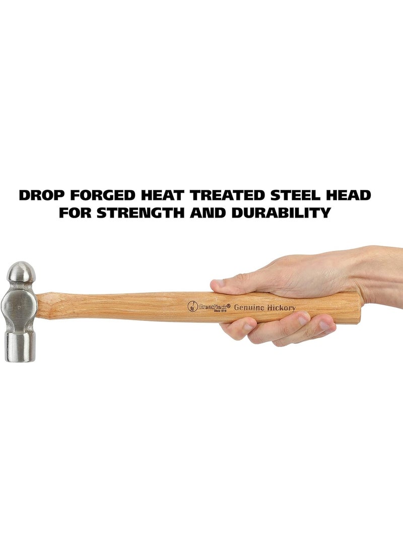 GREAT NECK GreatNeck BP12 Ball Peen Hammer, 12 Oz. Drop Steel Metalworking Tool With Precision-Balanced Authentic Hickory Wood Handle, For Riveting, Shaping, And Bending Metal, Fathers Day Gifts  - Image 2