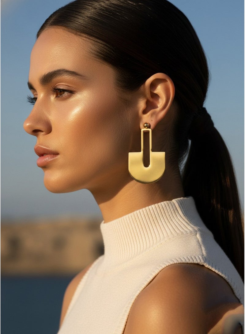 Julia Store 21K Gold Plated Stainless Steel Trendy Dainty Luxury Non-Tarnish Minimalist Aesthetic Exquisite Cute Egyptian Queen Nefertiti Vintage Geometric Large Chunky Earrings Jewelry Gift - Image 3