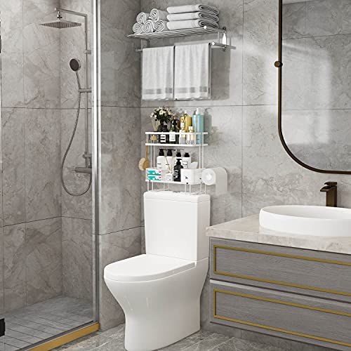Godboat Bathroom Organizer - Over The Toilet Storage Cabinet, 2-Tier Floating Shelves, Wall Shelf with 2 Hooks & Paper Rack, Cool Accessories & Decor, Gifts for Women, Mothers Day (White) - Image 2