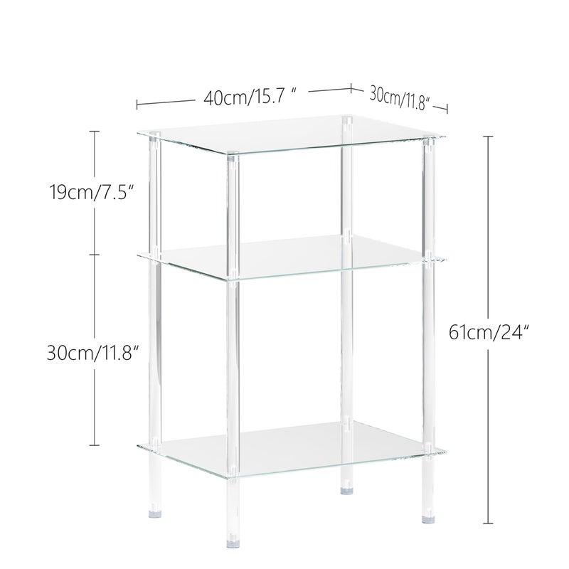 IRCPEN Tempered Glass Side Table, Acrylic End Table, 3-Tier Transparent Nightstand, Clear Coffee Table, for Small Spaces Living Room Bedroom Balcony Transparent LET519TR - Image 3