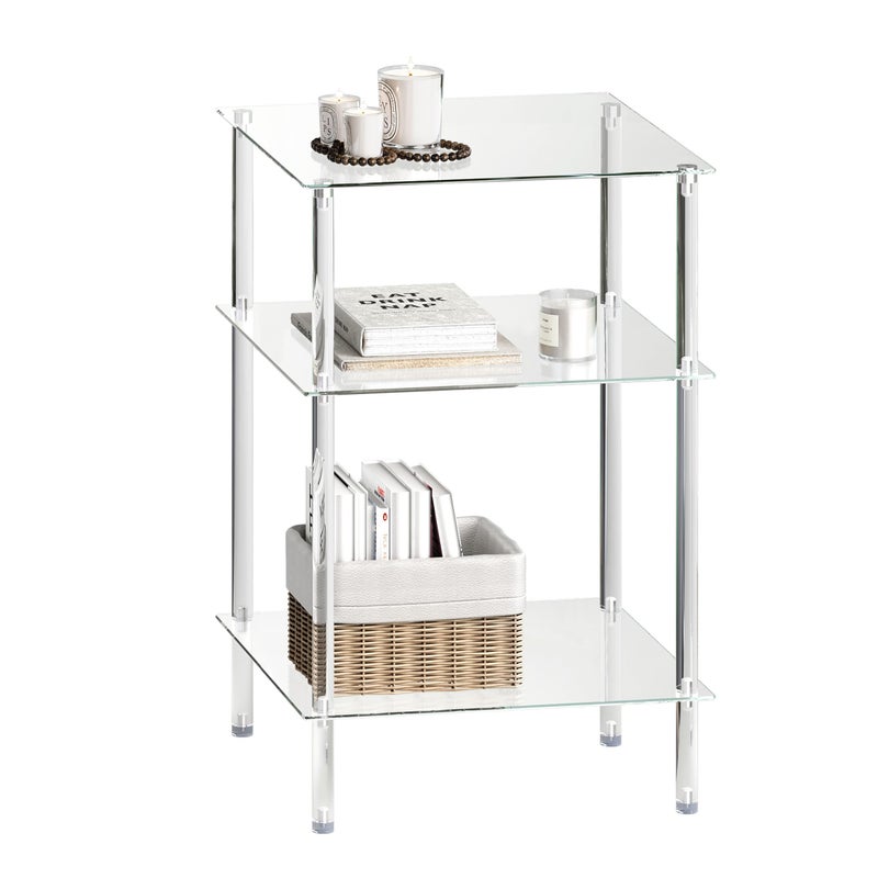 IRCPEN Tempered Glass Side Table, Acrylic End Table, 3-Tier Transparent Nightstand, Clear Coffee Table, for Small Spaces Living Room Bedroom Balcony Transparent LET519TR - Image 1