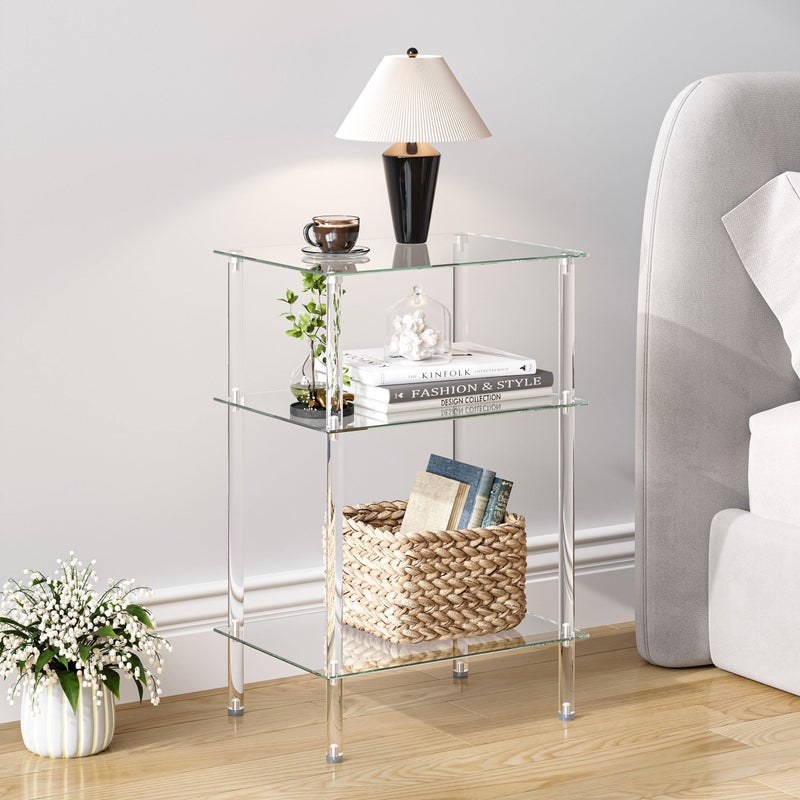 IRCPEN Tempered Glass Side Table, Acrylic End Table, 3-Tier Transparent Nightstand, Clear Coffee Table, for Small Spaces Living Room Bedroom Balcony Transparent LET519TR - Image 2