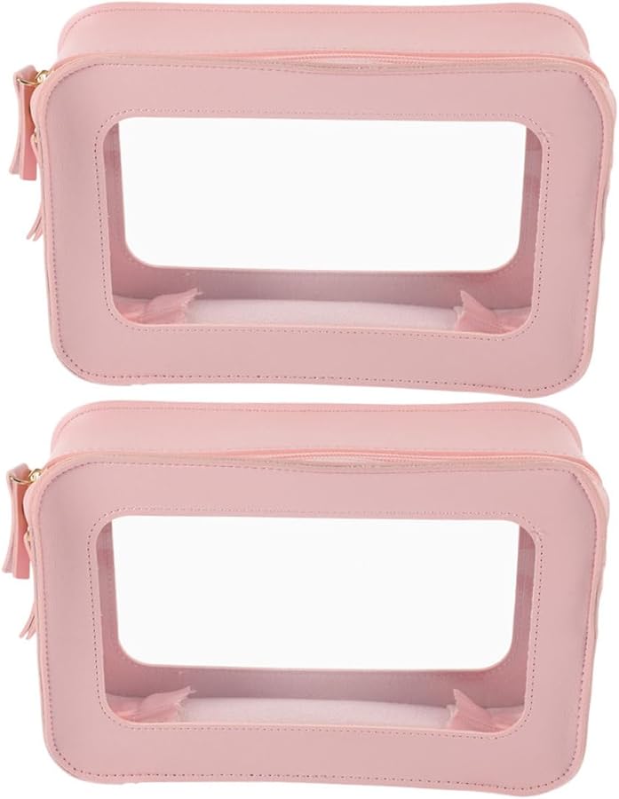 Pink PVC Travel Makeup Bag Waterproof Cosmetic Organizer Pouch with Zipper - Image 1