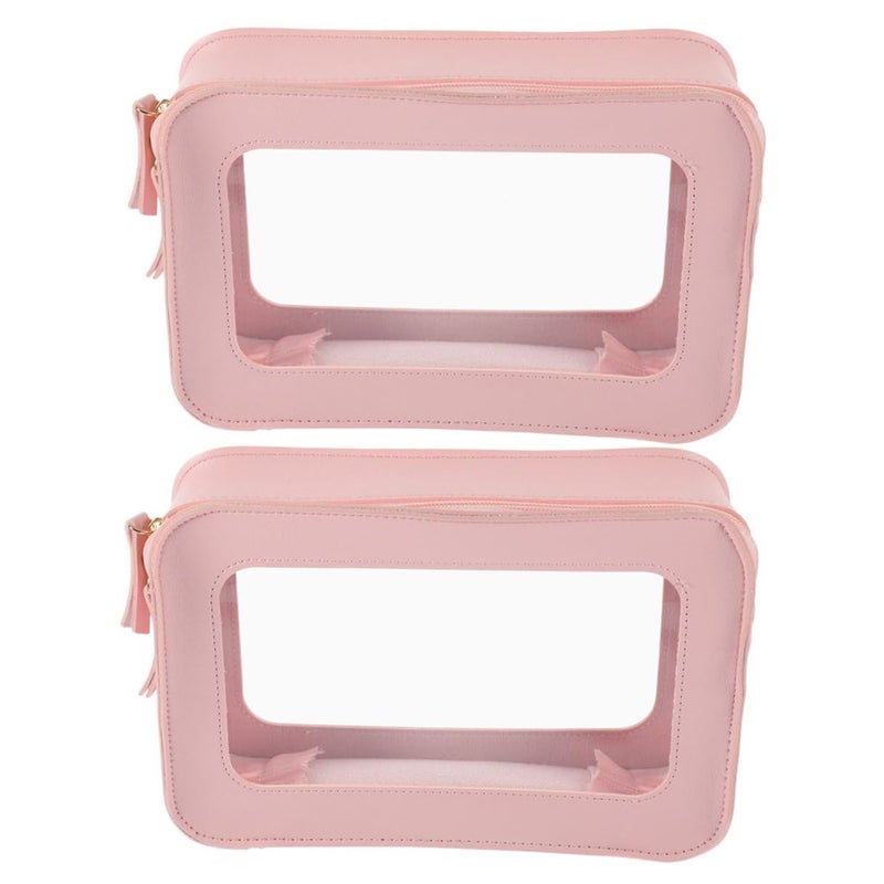 Pink PVC Travel Makeup Bag Waterproof Cosmetic Organizer Pouch with Zipper - Image 2