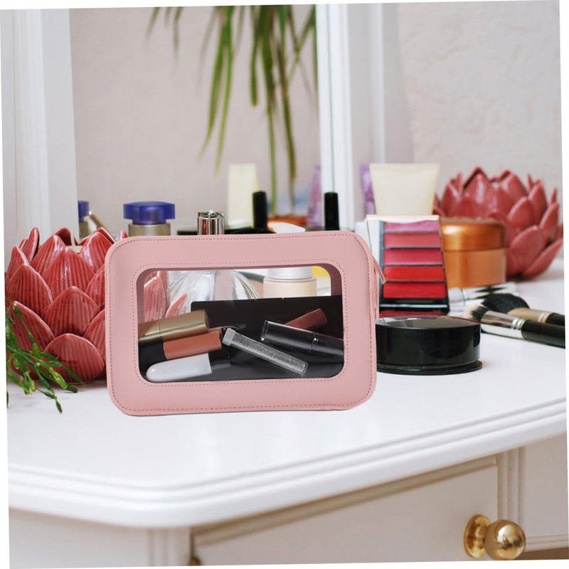 Pink PVC Travel Makeup Bag Waterproof Cosmetic Organizer Pouch with Zipper - Image 5