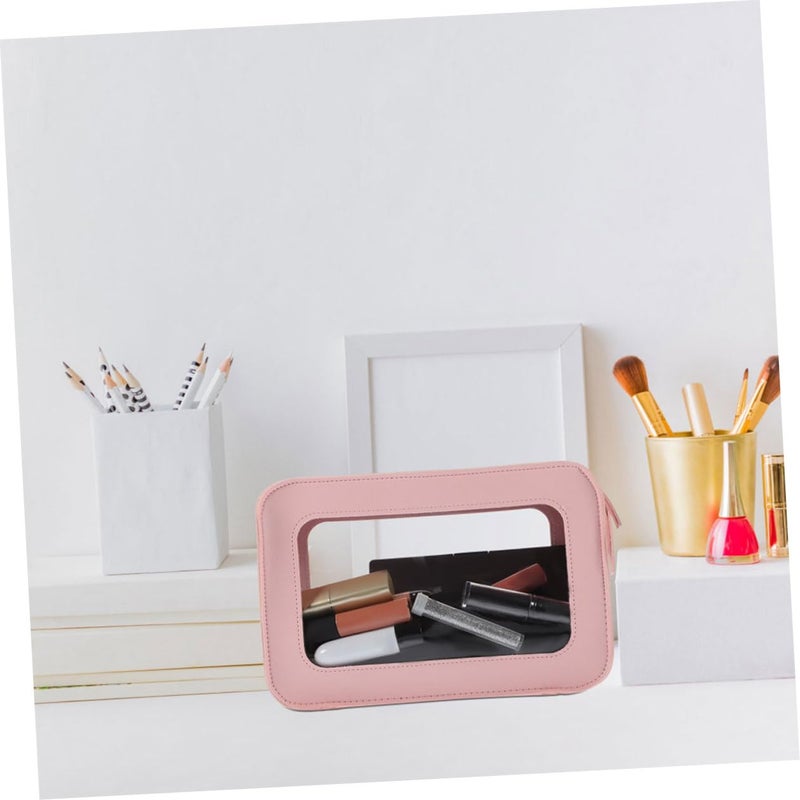 Pink PVC Travel Makeup Bag Waterproof Cosmetic Organizer Pouch with Zipper - Image 4