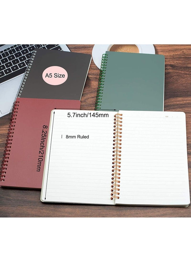 كاست ويف دفتر ملاحظات بتجليد وسلك لولبي حجم A5 ـ 80 ورقة مسطرة، غلاف بلاستيكي مقاوم للماء، مجموعة من 4 قطع بألوان متنوعة - Image 2