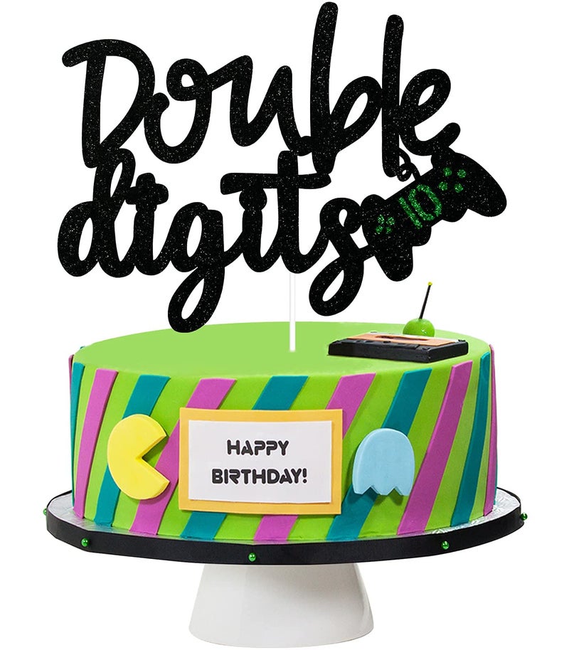 Festiko®10th Double Digits Birthday Cake Topper - Video Game Boy's 10th Birthday Cake Supplies - Gaming Level Up Tenth Birthday Party - Image 1