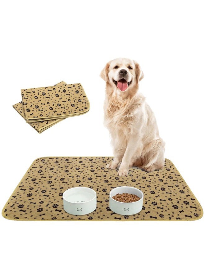 BINGPET Waterproof Dog Food Mat Non-Slip - 2 Pack Dog Bowl Mat Absorbent Pet Feeding Mats Washable Pee Pads for Puppies Cats, Bone & Paw Pattern 35.4" X 23.6" - Image 1