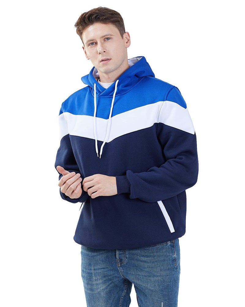 Mooncolour Mens Novelty Color Block Hoodies Cozy Sport Autumn Outwear, Dark Blue, US Large - Image 4