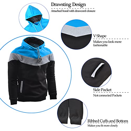Mooncolour Mens Novelty Color Block Hoodies Cozy Sport Autumn Outwear, Dark Blue, US Large - Image 5