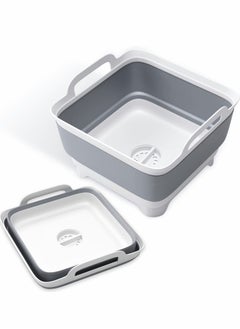 Collapsible Dish Tub Portable Sink, Folding Laundry Tub, 9L Washing Basin with draining Plug, Camping Dish Tub, Portable wash Dish Basin (Gray)