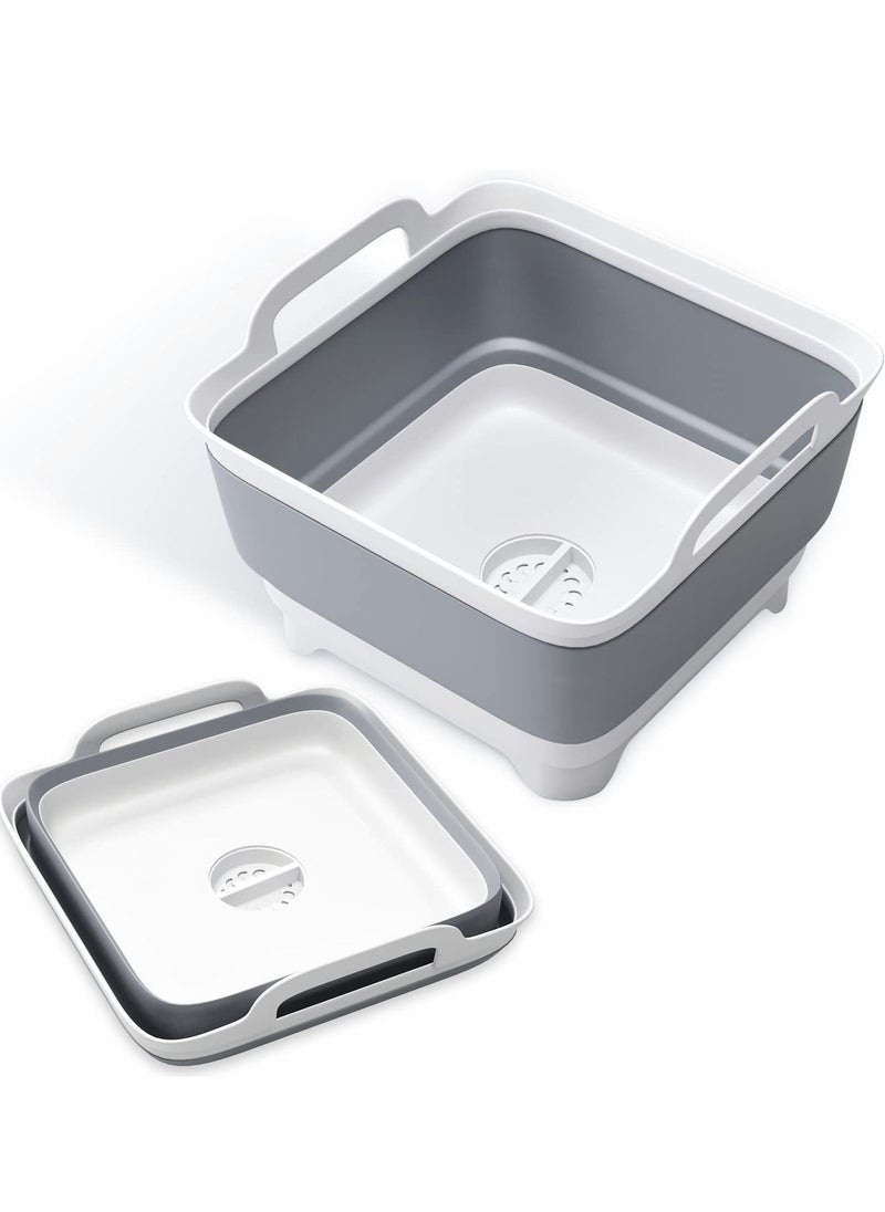 SYOSI - Collapsible Dish Tub Portable Sink, Folding Laundry Tub, 9L Washing Basin with draining Plug, Camping Dish Tub, Portable wash Dish Basin (Gray) - Image 1