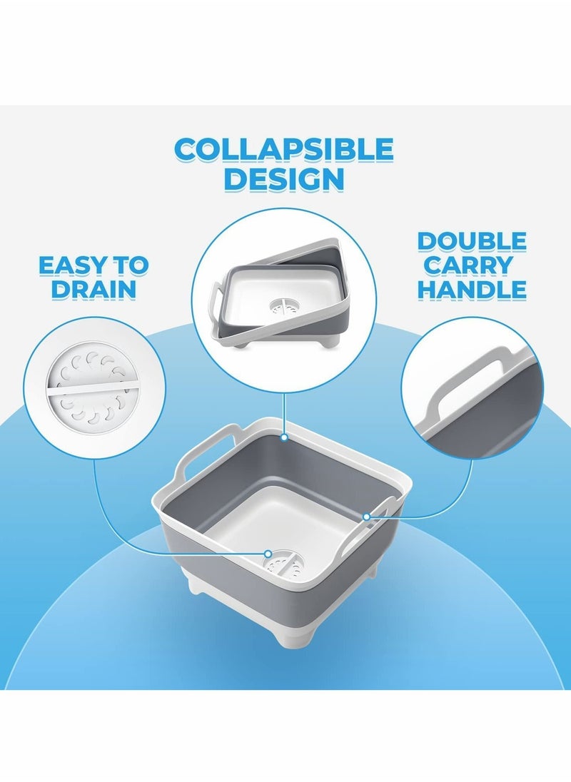 SYOSI - Collapsible Dish Tub Portable Sink, Folding Laundry Tub, 9L Washing Basin with draining Plug, Camping Dish Tub, Portable wash Dish Basin (Gray) - Image 1