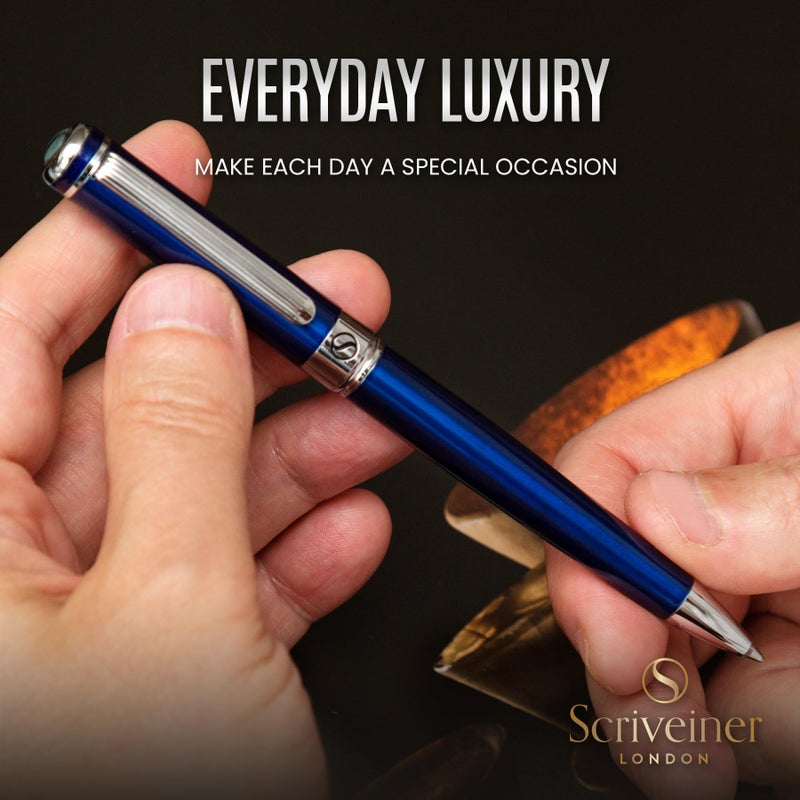 Scriveiner Midnight Blue Ballpoint Pen - Stunning Blue Lacquer Luxury Pen, Chrome Finish, Schmidt Black Refill, Best Ball Pen Gift Set for Men & Women, Professional Executive Office, Nice Designer Pen - Image 5