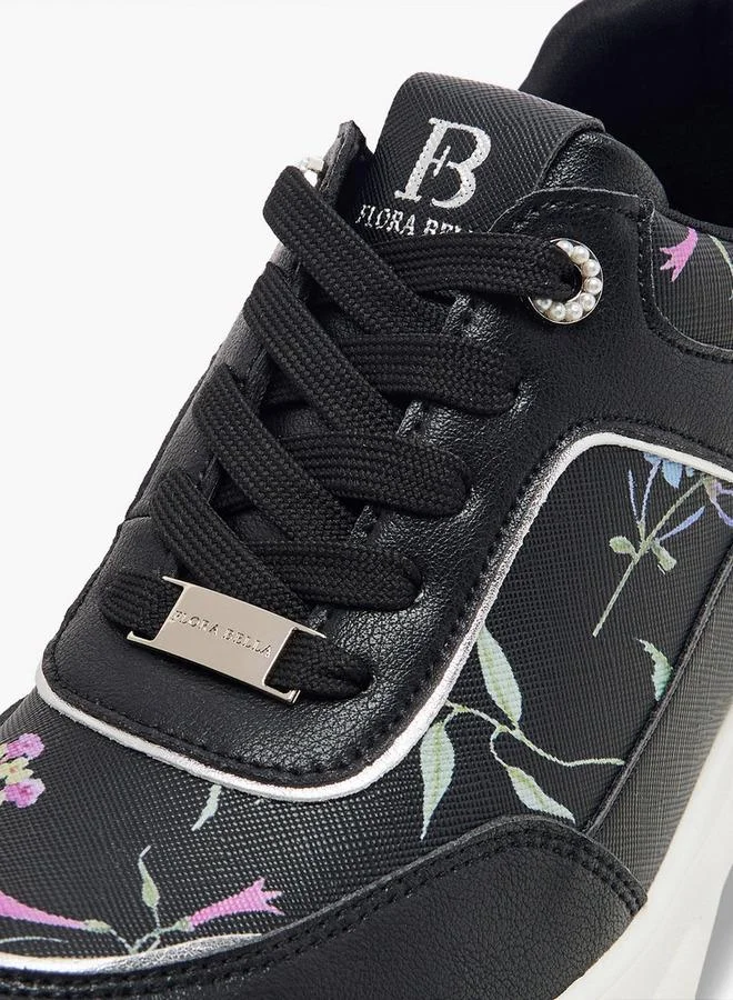 Flora Bella By Shoexpress BLACK Women's Floral Print Sneakers with Lace-Up Closure for Women | Best Price UAE