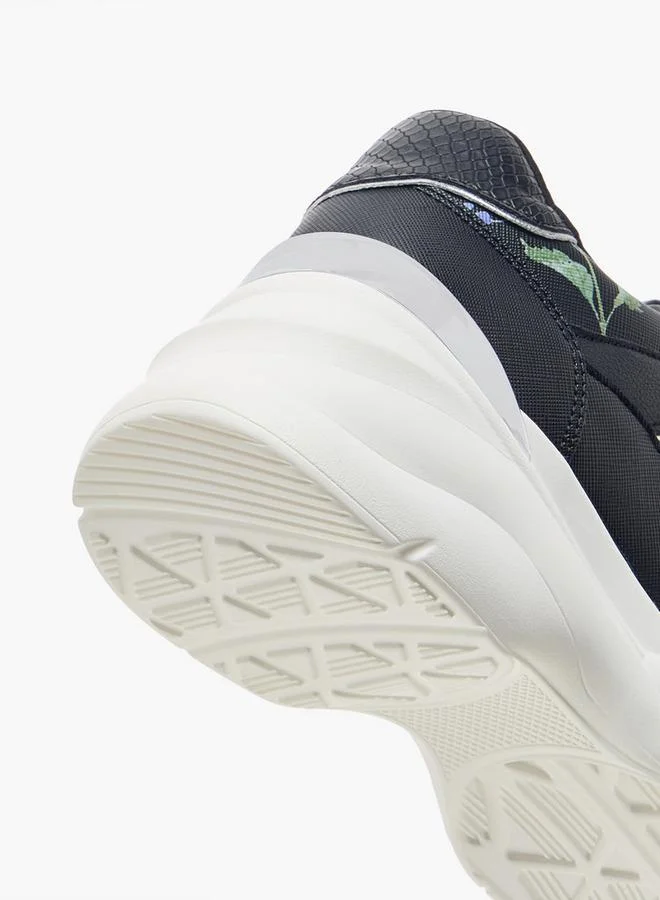 Flora Bella By Shoexpress BLACK Women's Floral Print Sneakers with Lace-Up Closure for Women | Best Price UAE