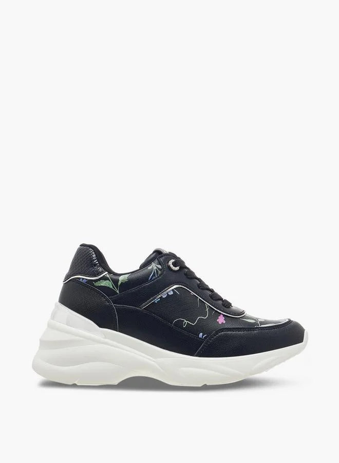 Flora Bella By Shoexpress BLACK Women's Floral Print Sneakers with Lace-Up Closure for Women | Best Price UAE