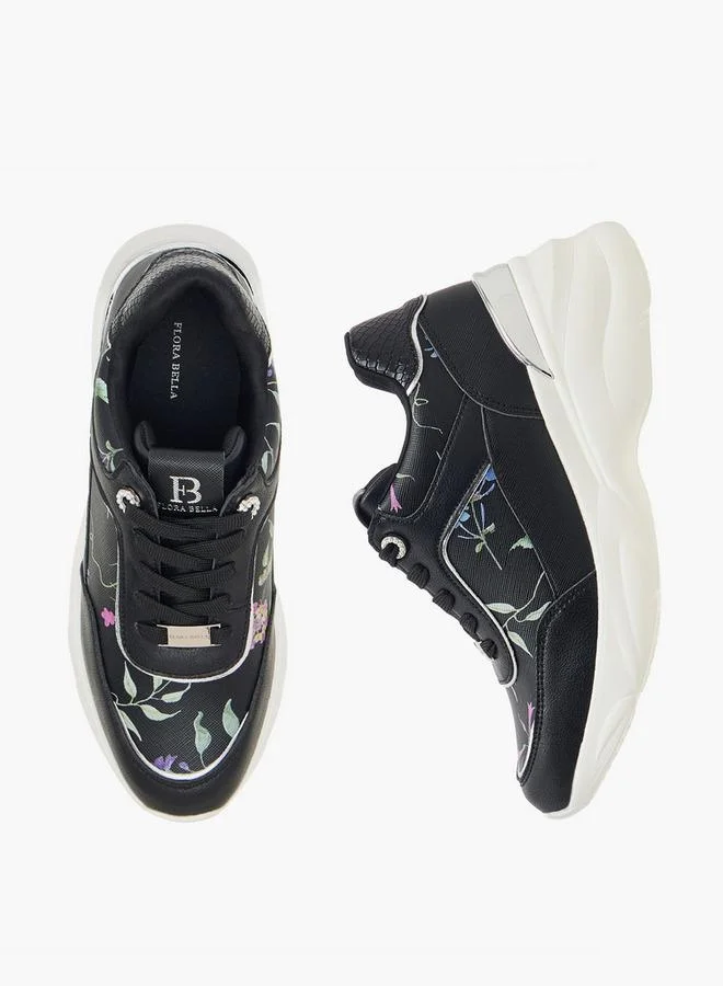 Flora Bella By Shoexpress BLACK Women's Floral Print Sneakers with Lace-Up Closure for Women | Best Price UAE