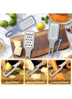 Happy Home Multipurpose Grater Set 3 Pieces Cheese Grater, Lemon Grater, Parmesan Cheese Grater with Handle, Stainless Steel Kitchen Graters with Hanging Hole, Easy to Grate Vegetables, Fruits, Nutmeg, Carrots, Ginger, Garlic  - Image 2