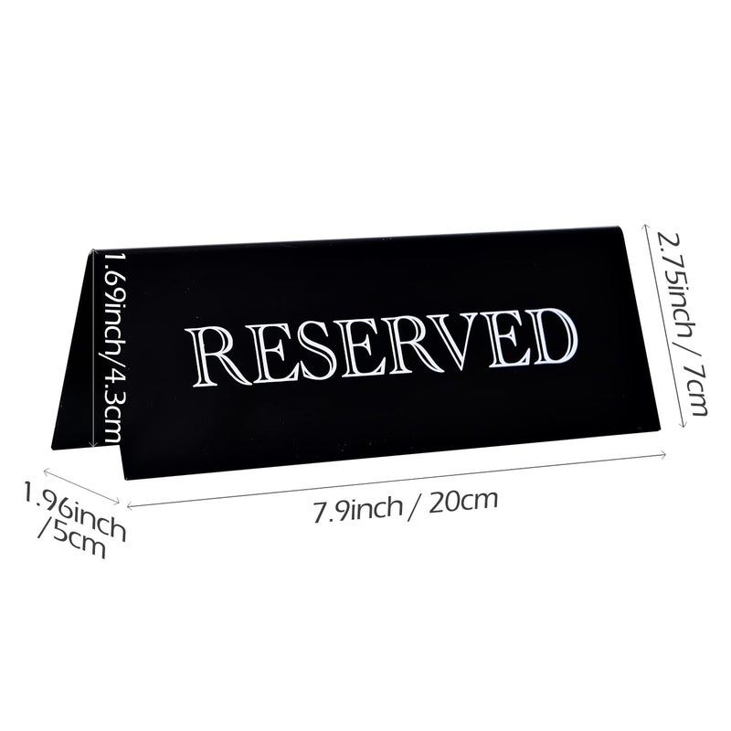 JINMURY 6 Pieces Acrylic Reserved Table Sign- 7.9 x 2.7 Inches Guest Reservation Table Tent Sign Black Acrylic Reserve Seating Signs with White Letters, Reserved Sign for Wedding Event Restaurant Tabletop - Image 2