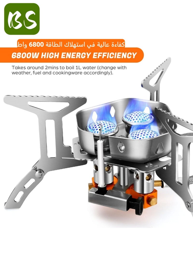 BS Portable Foldable Outdoor Camping Stove | 6800W Windproof Backpack Stove | Piezoelectric Ignition | Includes Adapter and Storage Case | Suitable for BBQ, Hiking, Camping, Fishing and Picnics - Image 4