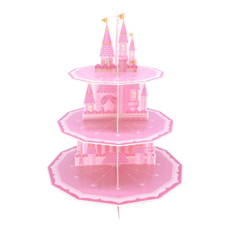 KALEFO Princess Party Supplies 3 Tier Cupcake Stand Girl Birthday Decorations Pink Castle Cake Treat Table Decor(Princess) - Image 1
