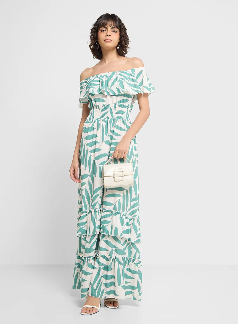 ELLA Leaf Print Maxi Dress