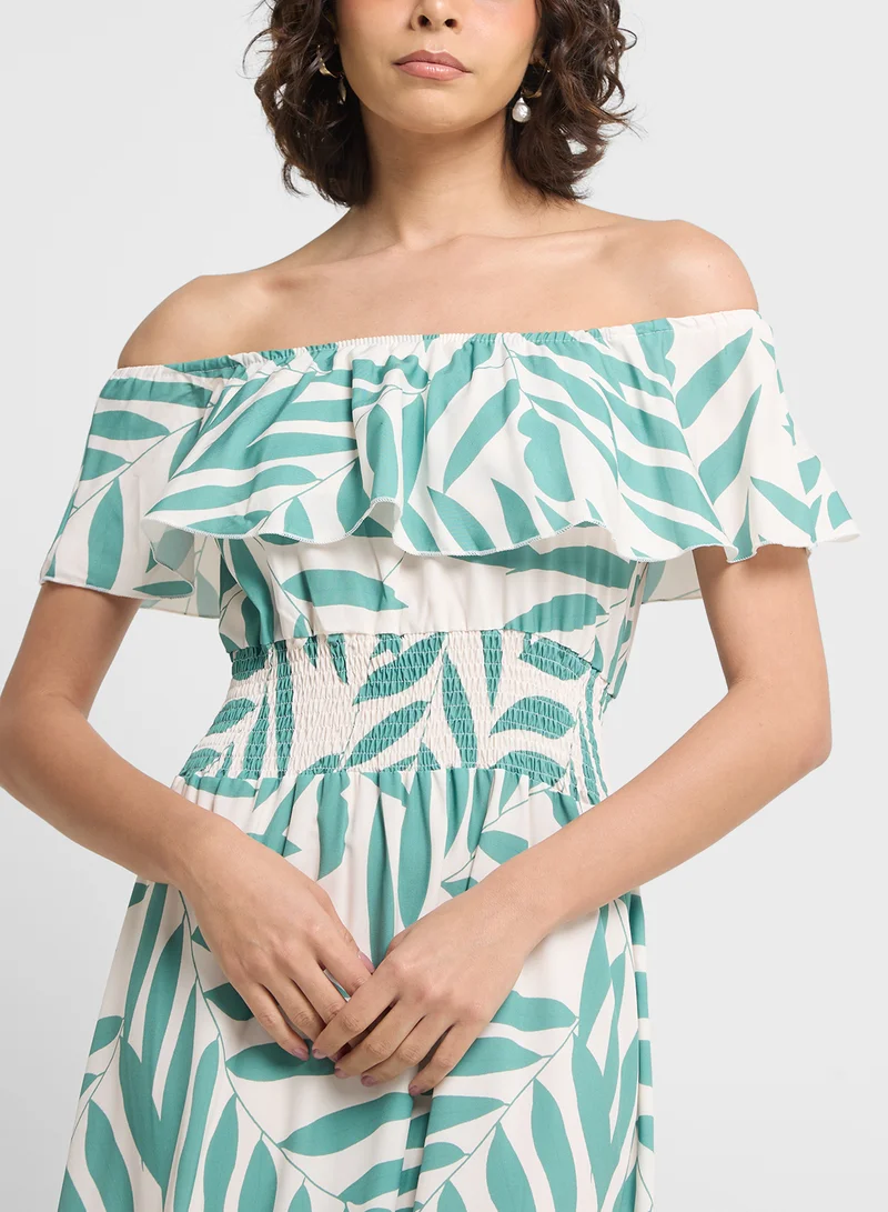 ELLA Leaf Print Maxi Dress
