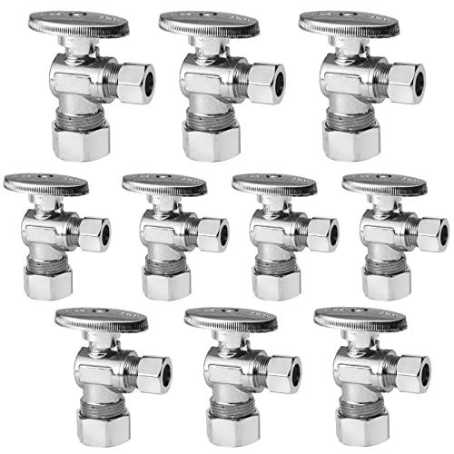 GUOFIS 10 Pack Angle Stop Valve,1/4 Turn Water Shut Off Valves,1/2" Nominal (5/8" OD) Compression Inlet x 3/8" OD Compression Outlet Shut-off Valve Plumbing(VALVE116-10Pack) - Image 1