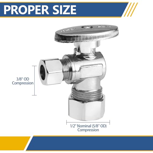 GUOFIS 10 Pack Angle Stop Valve,1/4 Turn Water Shut Off Valves,1/2" Nominal (5/8" OD) Compression Inlet x 3/8" OD Compression Outlet Shut-off Valve Plumbing(VALVE116-10Pack) - Image 2