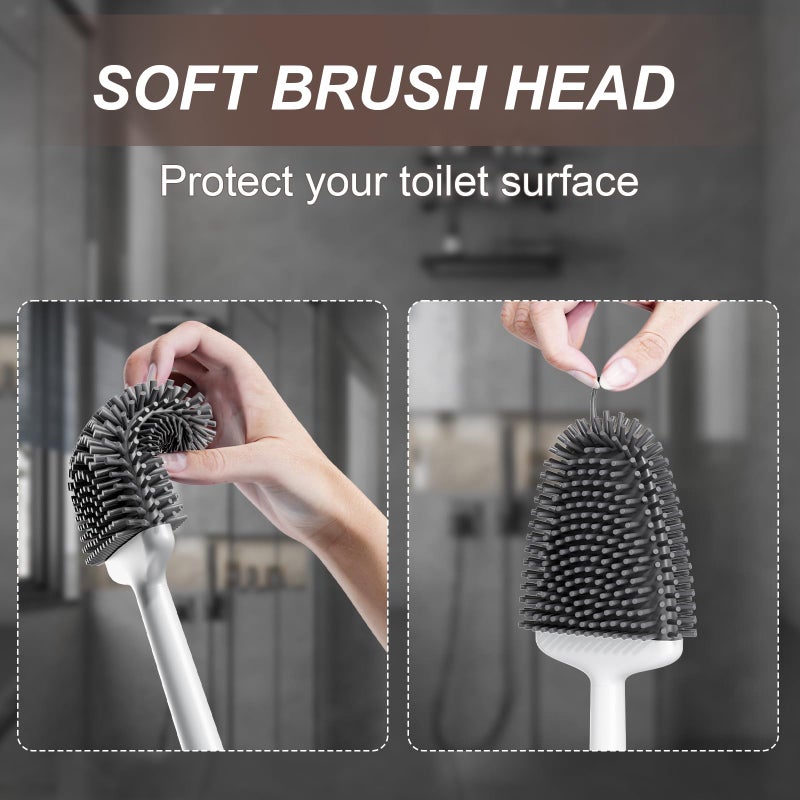 Sellemer Toilet Brush and Holder Set - Flexible Toilet Bowl Brush Head with Silicone Bristles, Compact Size for Storage and Organization, Ventilation Slots Base (1 Pack, White) - Image 4